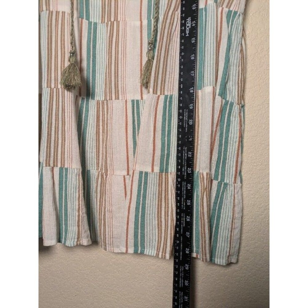 Striped Sleeveless Boho Blouse Tassel Tie Neck Prairie Coastal Petite Medium - Picture 7 of 7